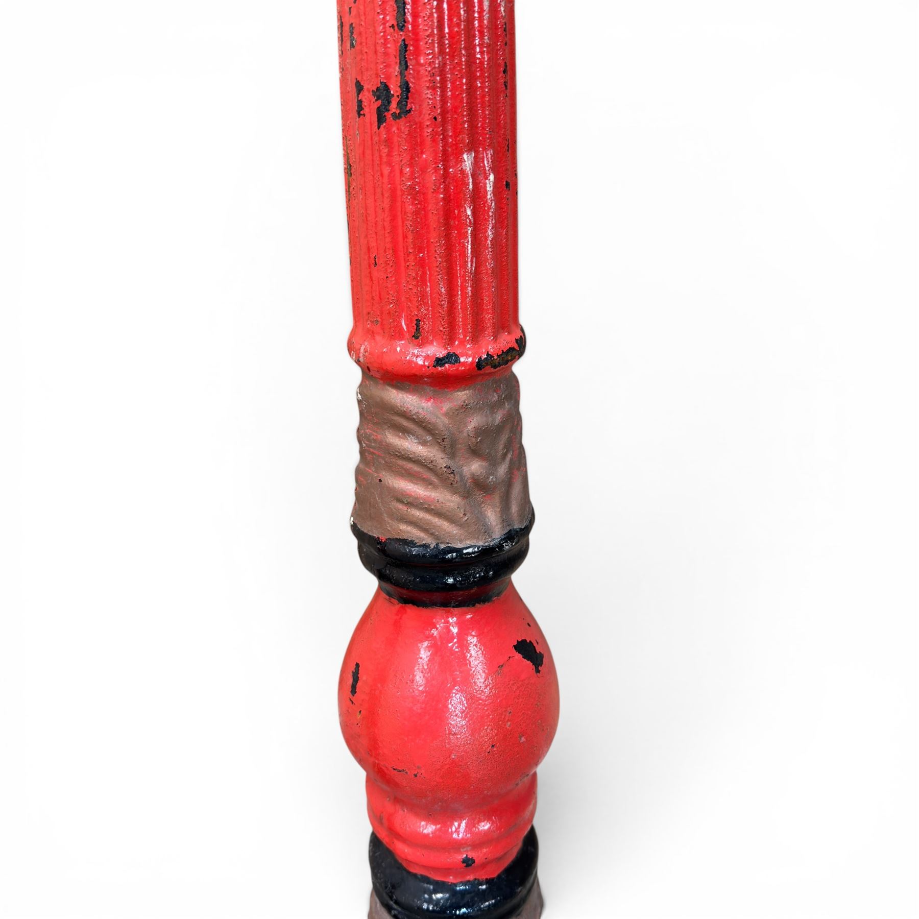 Pair of Victorian revival cast iron driveway lamp columns, painted in red, green and black