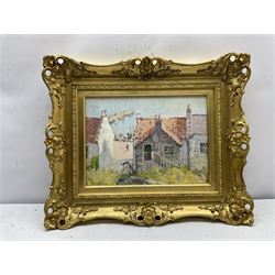 Adam H Grassie (Scottish 20th century): 'Red Roofs Fife', oil on board signed, titled verso with artist's address '90 Sandy Road Renfrew' 28cm x 39cm