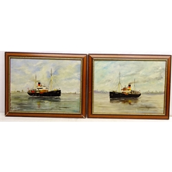  Ships Portraits - SS Irwell and one other, two 20th century oils on board signed by A Saunders 45cm x 59.5cm (2)  