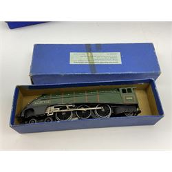 Hornby Dublo - three-rail Deltic Type Co-Co Diesel Electric locomotive with instructions and guarantee; 4MT Standard 2-6-4 Tank locomotive No.80054; both in blue striped boxes; and A4 Class 4-6-2 locomotive 'Silver King' in green gloss with medium blue box (3)