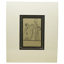 L K Karunaratne (Sri Lankan 1932-2013): Line Drawing of Three Female Musicians - Mulkirigala Vihara, ink on card signed with monogram 24cm x 17cm (unframed)
Notes: L. K. Karunaratne was a respected Sri Lankan artist and a key figure in heritage conservation, known for his detailed studies of Buddhist architecture, Kandyan-period traditions, and archaeological sites

