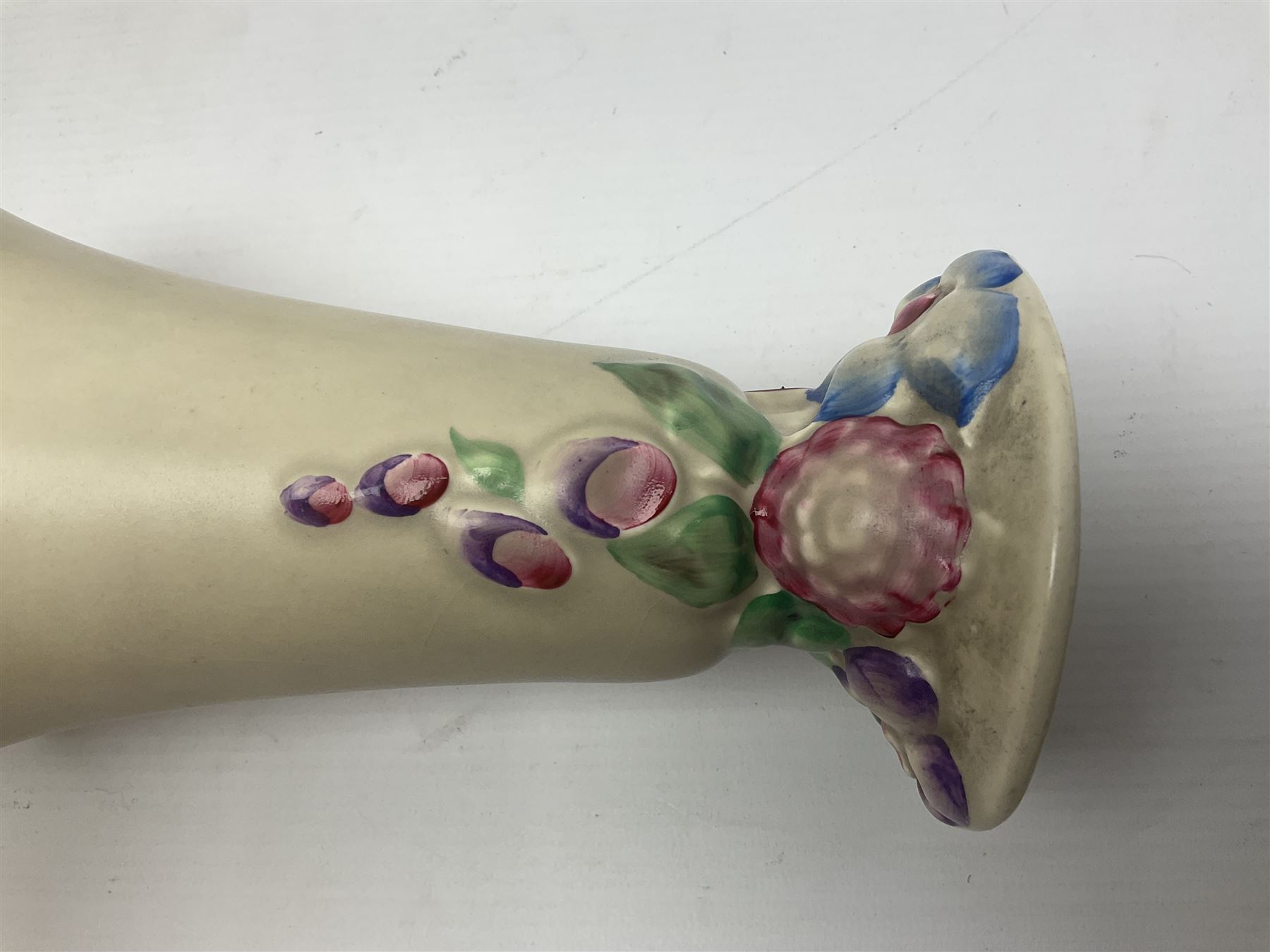 Collection of 1930s ceramics, comprising Shorter & Son jug with bird handle, set of three J.H.W & Sons graduating jugs, Clarice Cliff My Garden pattern vase and Celtic Harvest pattern cake plate and a Burleigh Ware sandwich plate set, bird jug H21cm