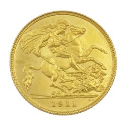 King George V 1911 gold half sovereign coin