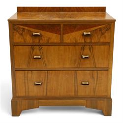 Art Deco figured and burr walnut chest, raised back over rectangular top, fitted with two ...