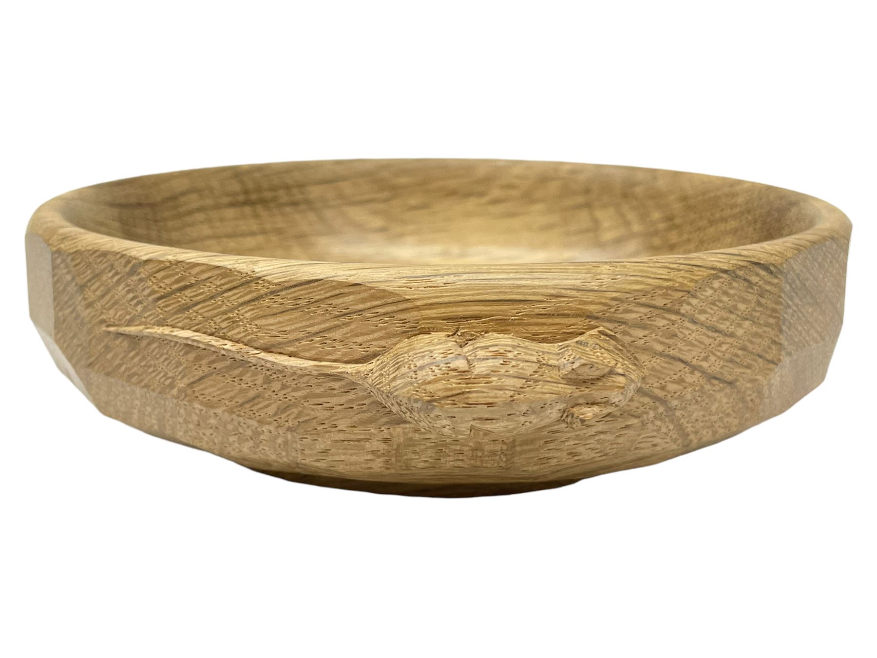 'Mouseman' tooled oak nut bowl, carved with mouse signature, by Robert Thompson of Kilburn