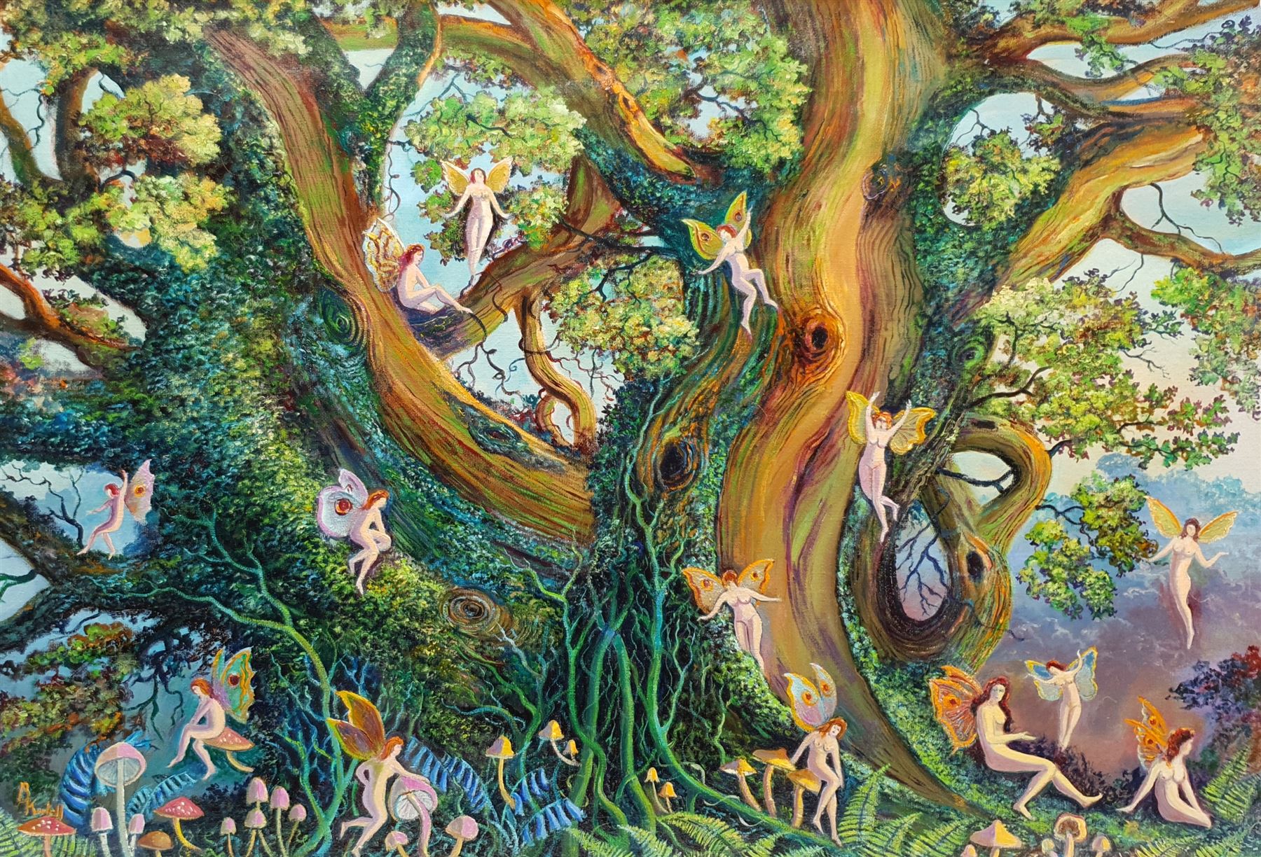 Bruce Kendall (British Contemporary): 'A Midsummer Night's Dream', oil on board signed, titled verso 44cm x 65cm
