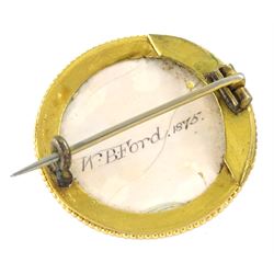 William Bishop Ford (British 1832-1922), miniature on porcelain portrait of a Labrador, within a 15ct gold brooch, signed verso W.B. Ford 1875