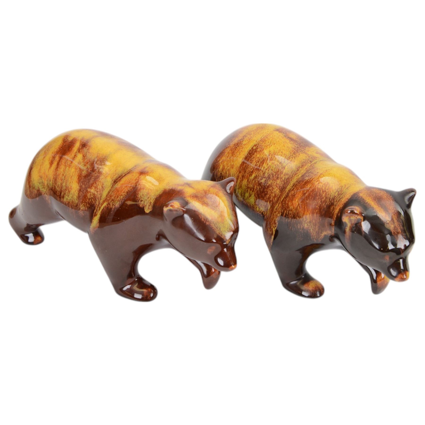 Blue Mountain Pottery, large tiger, together with two dolphins and two brown bears 