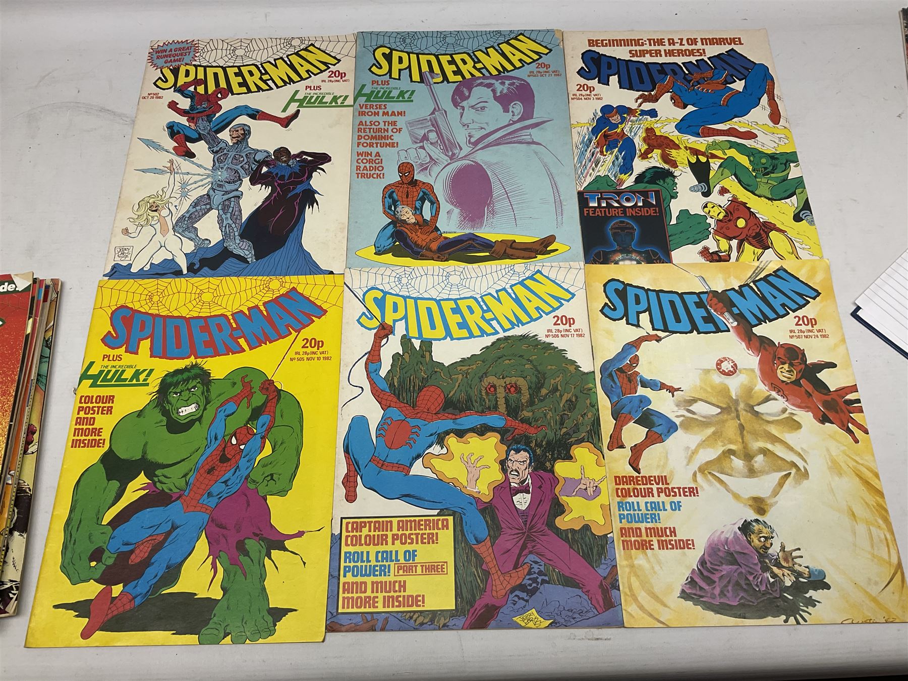 Spider-Man comics (1982-1985) nos 500-527, 529-535, 537-552, 579-602, 604-614, 620-626, and 628-631 (97)