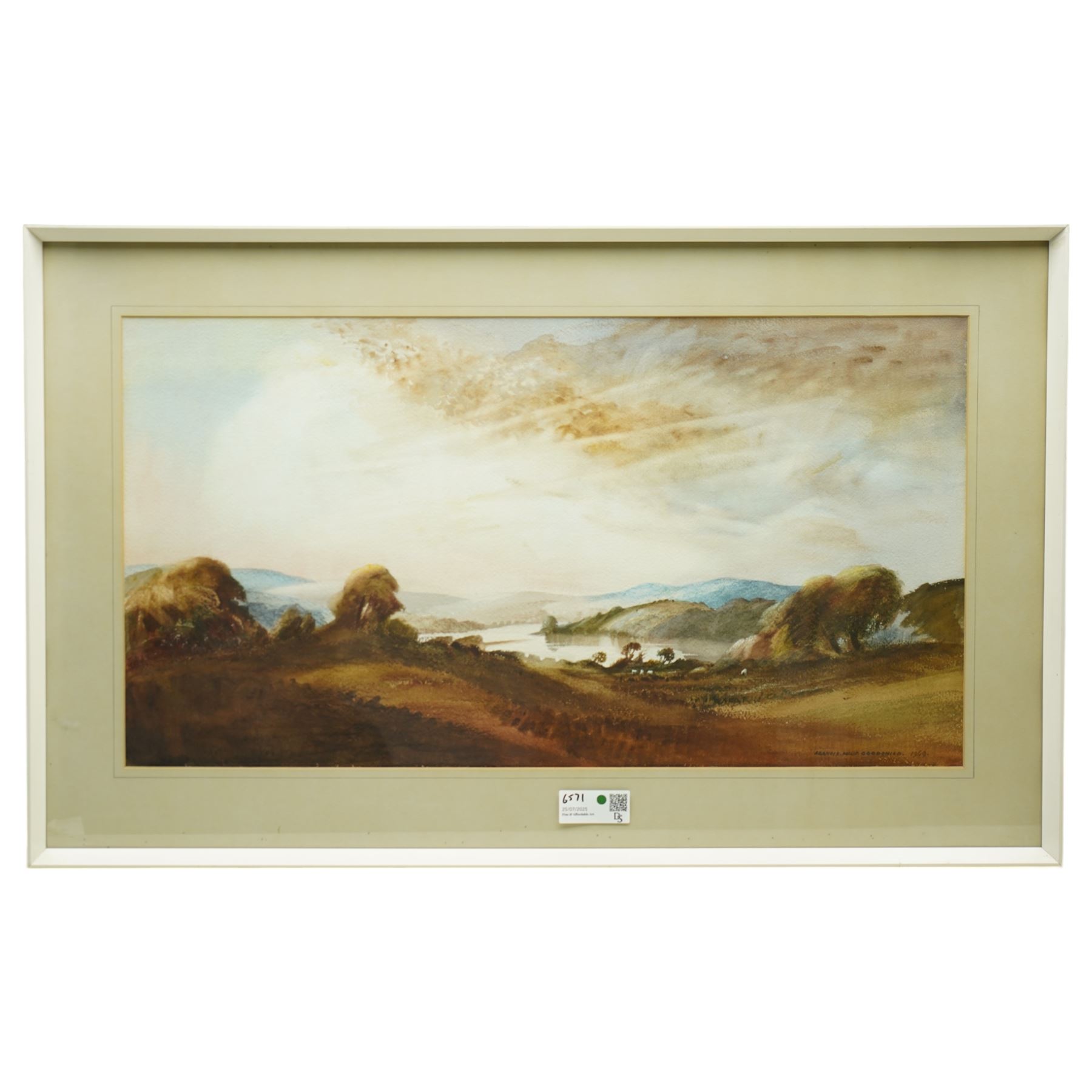 Francis Philip Goodchild ARCA (British 1900-1986): 'Mill Creek - Dartmouth' 'Galmpton Creek' 'Dartmoor - East of Widdicombe' 'Church at Berry Pomeroy' 'Wharflete Cove' 'Evening over the Dart' and 'Near Dittsham', set seven watercolours signed and dated, titled verso max 40cm x 75cm (7)