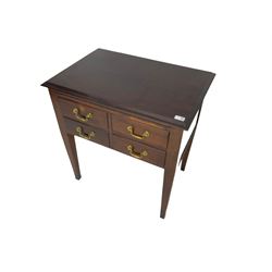 Georgian design mahogany low-boy side table, moulded rectangular top over four small drawers, on square tapering supports