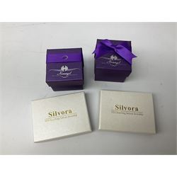 Large quantity of silver and silver stone set jewellery including necklaces, bracelets, stud earrings and cultured pearl earrings, all stamped 925 and boxed 