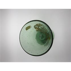19th century bohemian green glass wine glass, the funnel bowl decorated in enamells with a Historismus hunting scene in the manner of Egermann & Lobmeyr, upon a baluster stem and circular foot, H14.5cm