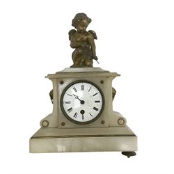 French Alabaster single train mantle clock. 