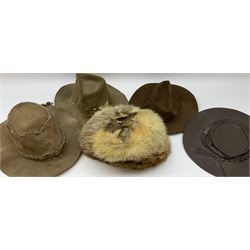 Various hats including fur example, in two boxes