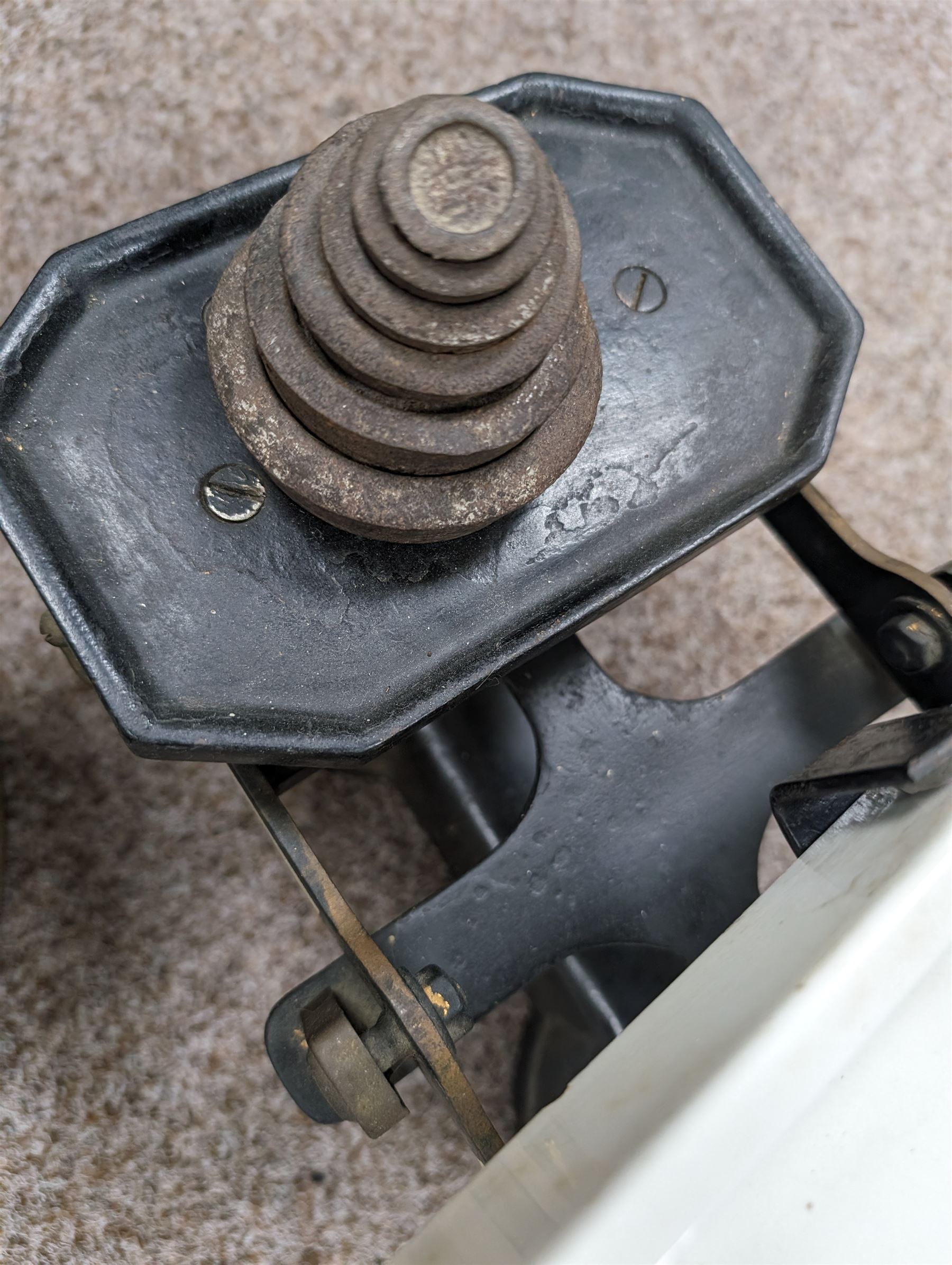 Gloster Saro Bedford aircraft refueller plaque, together with a brass coal bucket and a set of metal weighing scales, plaque 31cm x 10cm