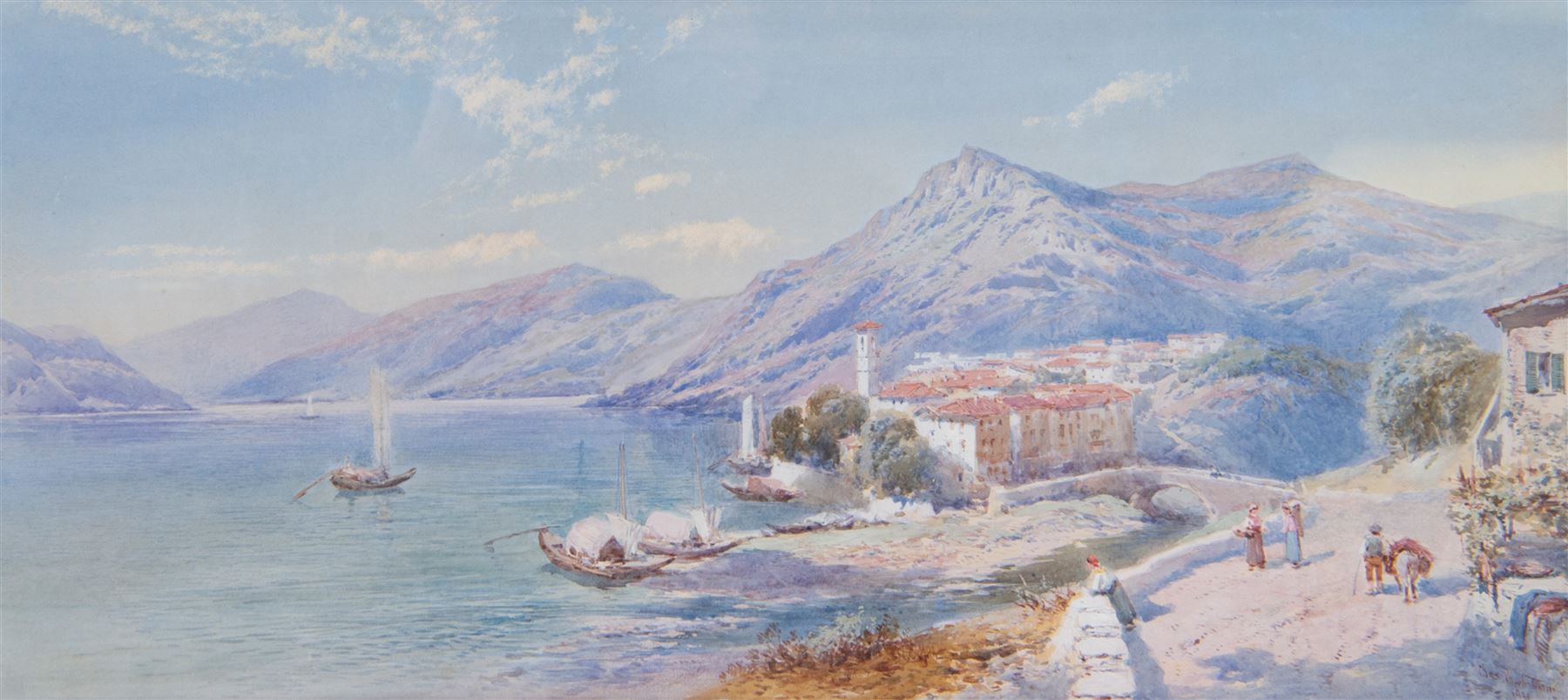 Charles Edmund Rowbotham (British 1856-1921): Italian Lakeside Landscape, watercolour signed and dated 1901, 20cm x 44cm 