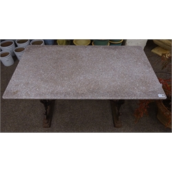  Victorian style cast iron table with rectangular granite top, 106cm x 60cm, H75cm  