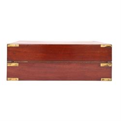 Mid 19th century brass bound mahogany writing box, with flush handles and side draw, the hinged lid opening to reveal a green felt writing slope, H16cm, L46cm 