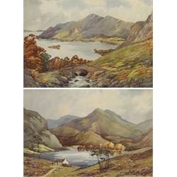 Cecil Thomas Hodgkinson (British 1895-1979): Serene Loch Landscapes, pair watercolours signed 33cm x 48cm; English School (19th/20th century): Waterfalls, pair watercolours unsigned 33cm x 48cm (4)