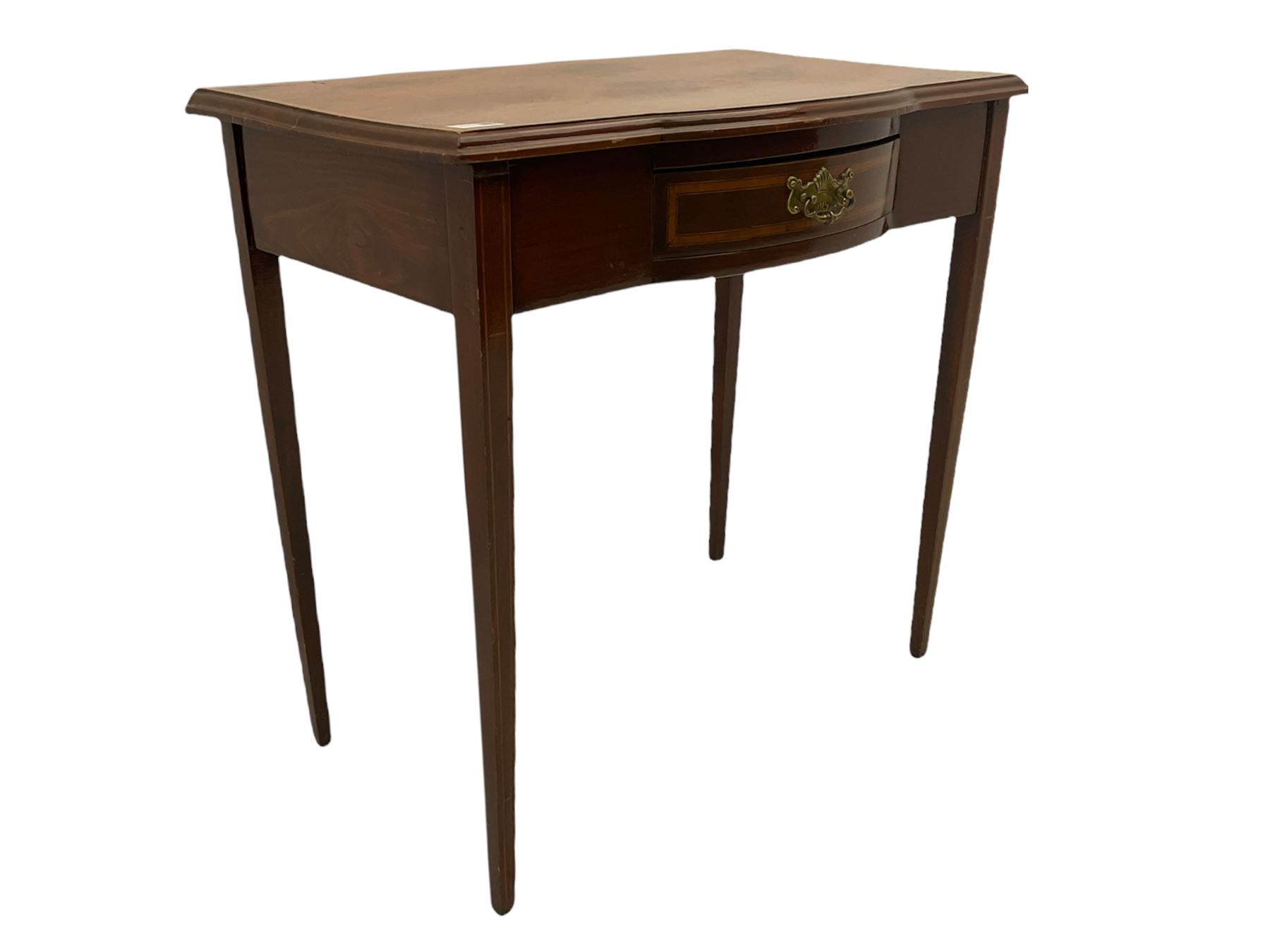 Edwardian mahogany plant stand, mahogany plant stand, two smokers stands, mahogany centre table, side table with drawer, hardwood folding chair, Edwardian mirror glazed corner cabinet and an occasional table (9)