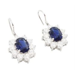 Pair of 18ct white gold oval cut sapphire and round brilliant cut diamond pendant earrings, total sapphire weight approx 2.65 carat, total diamond weight approx  2.00 carat