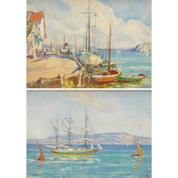 Howard Barron (British/Australian 1900-1991): Mediterranean Harbour and Sailing Boat at Se...