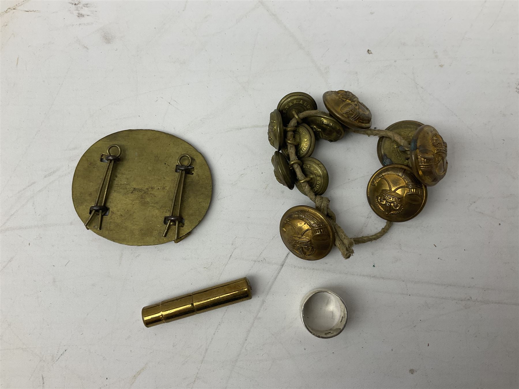 WW1 pair of medals comprising British War Medal and Victory Medal awarded to 24085 Sjt. J. Hazle Durh. L.I.; together with Durham Light Infantry cap and collar badges, shoulder titles, buttons etc; various royalty commemorative medallions etc