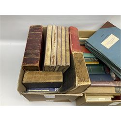 Collection of books, to include seven volumes of The faiths of the world,  Radio and Television Engineers Reference books, Carburettors and fuel injection systems, etc, in two boxes 