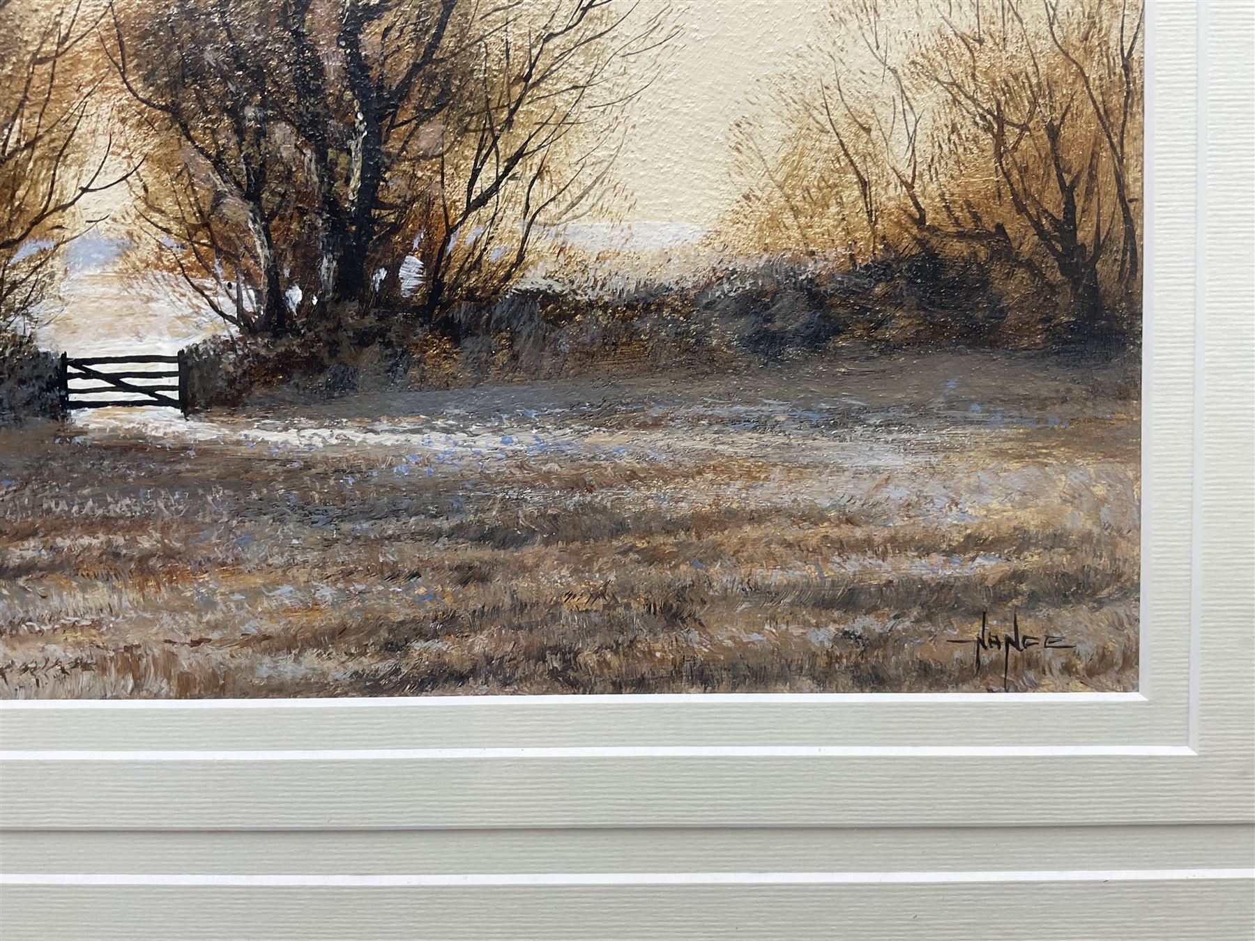 Mike Nance (British Contemporary): 'Hazy Morning' 'Sunset' and 'Poppies', three acrylic on board signed, labelled verso max 24cm x 70cm (3)