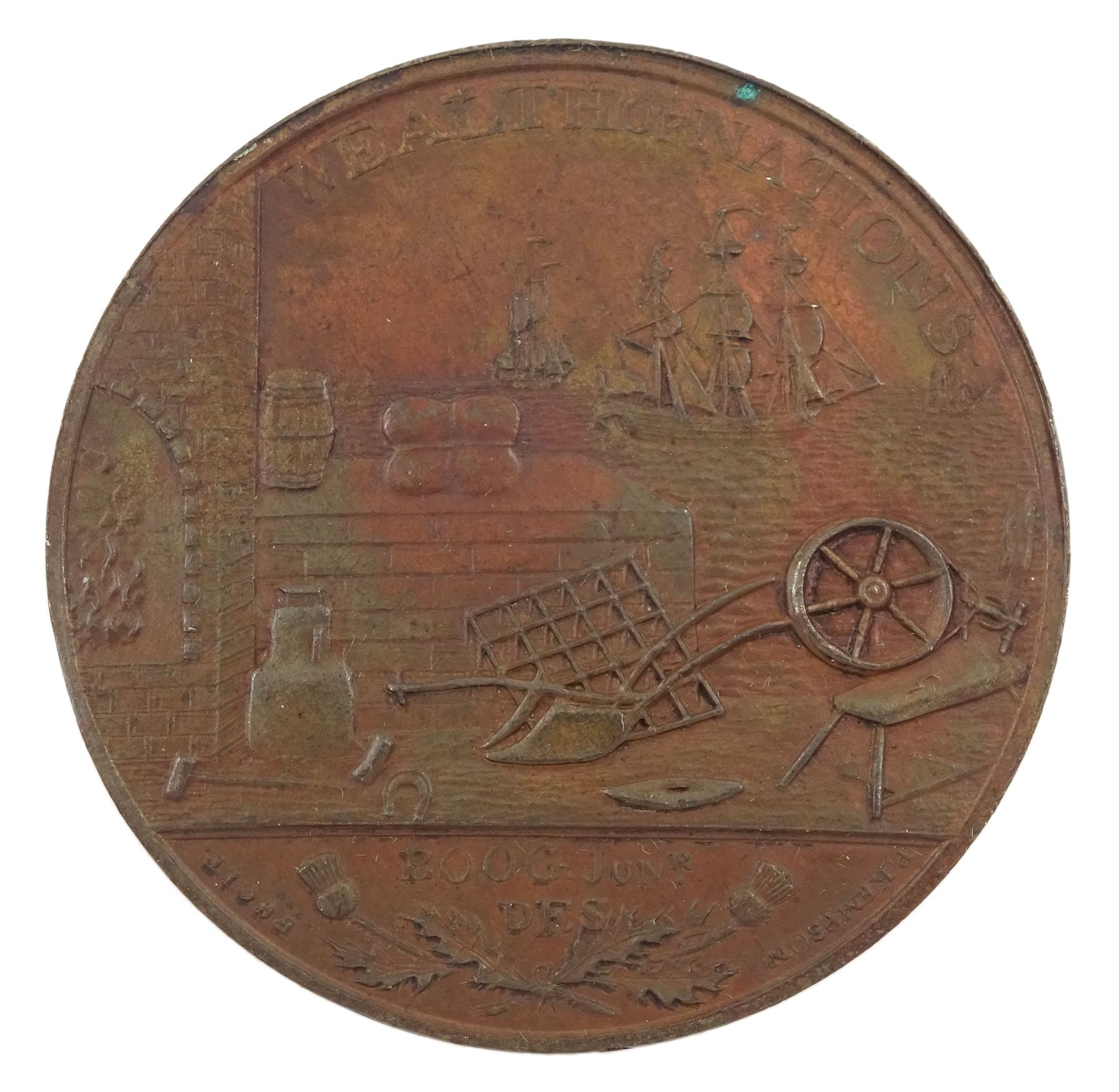 Scotland, The Penny of Scotland, 1797, obverse with legend 'Adam Smith L.L.D:F.R.S. Born At Kirkaldy1723'and reverse 'Wealth of Nations BOOG. JunR. Des', approximately 29.45 grams