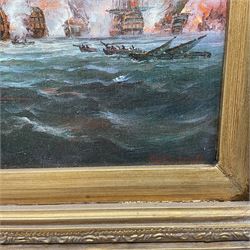 After Jacob Knyff (Dutch 1639-1681): 'Battle of Trafalgar', 20th century oleograph 29cm x 40cm in heavy gilt frame