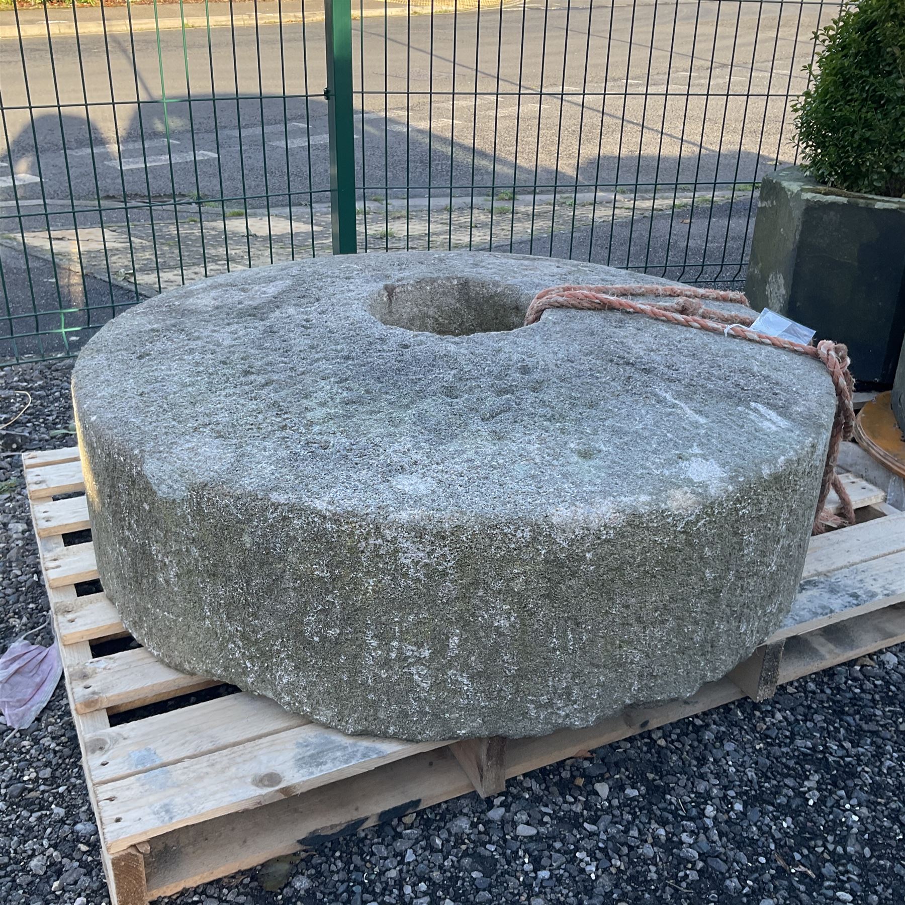 Large 19th century thick stone circular mill wheel, domed form - THIS LOT IS TO BE COLLECTED BY APPOINTMENT FROM DUGGLEBY STORAGE, GREAT HILL, EASTFIELD, SCARBOROUGH, YO11 3TX