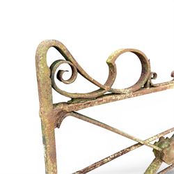 Impressive 19th century 4' wrought iron Country House pedestrian gate, bar form with close rail base, X framed with central crests, scroll and spike top