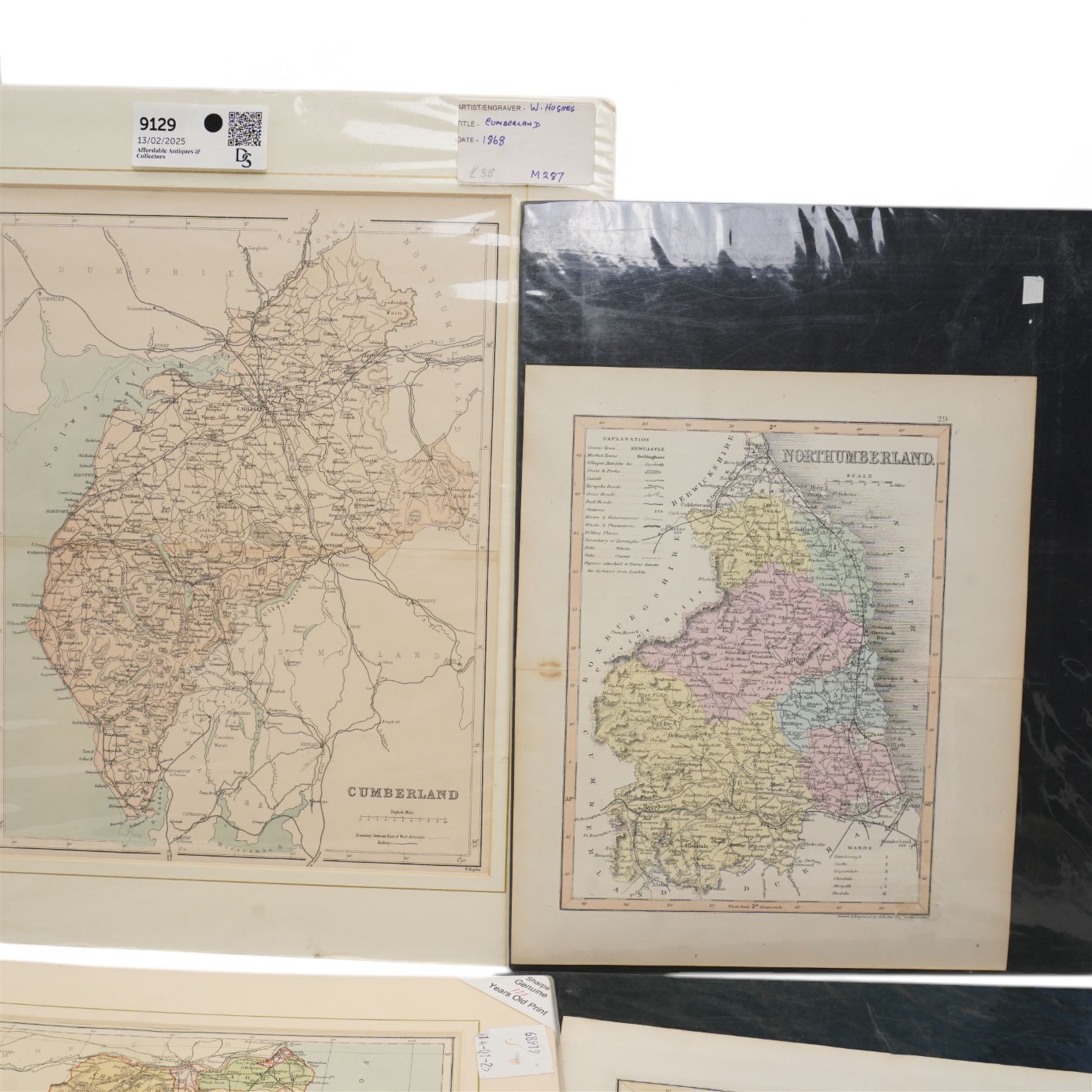 Box containing items of Fukagawa porcelain, number of small Japanese decorative bowls, coffee set and three wall hangings, English county maps and a collection of Japanese floral decorated vases and plates