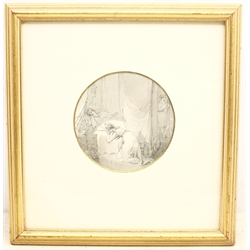William Henry Brooke (British 1772-1860): 'Lady Jane Grey', ink and sepia watercolour unsigned, titled and inscribed beneath the mount 12cm diameter
