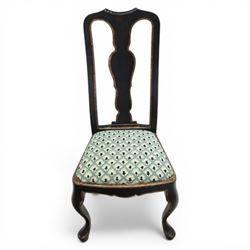 Pair of ebonised and parcel-gilt Queen Anne design side chairs