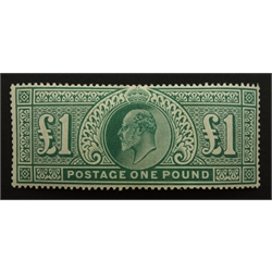 Great Britain King Edward VII (1911-13) mint one pound green stamp, S.G.320  