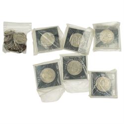 Approximately 860 grams of Great British pre-1947 silver coins, two Royal Mint United Kingdom 1981 'Commemorating The Marriage Of His Royal Highness The Prince Of Wales And Lady Diana Spencer' silver proof crown coins, commemorative crowns, and further pre-decimal coins