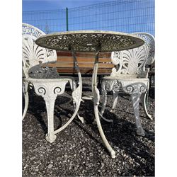 Circular white painted aluminium garden table, and four chairs - THIS LOT IS TO BE COLLECTED BY APPOINTMENT FROM DUGGLEBY STORAGE, GREAT HILL, EASTFIELD, SCARBOROUGH, YO11 3TX