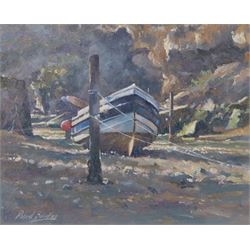 Robert Brindley (Northern British 1949-): 'High and Dry - Staithes Beck', oil on board sig...