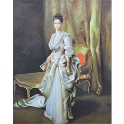 English School (20th century): Full Length Portrait of an Elegant Lady in Gown, oil on canvas unsigned 50cm x 40cm