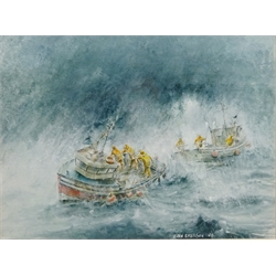  John Emerson (British Contemporary): Scarborough Trawler 'Unity' in a Heavy Swell, watercolour and gouache on textured paper signed and dated '06, signed in pencil on the mount 30cm x 40cm  