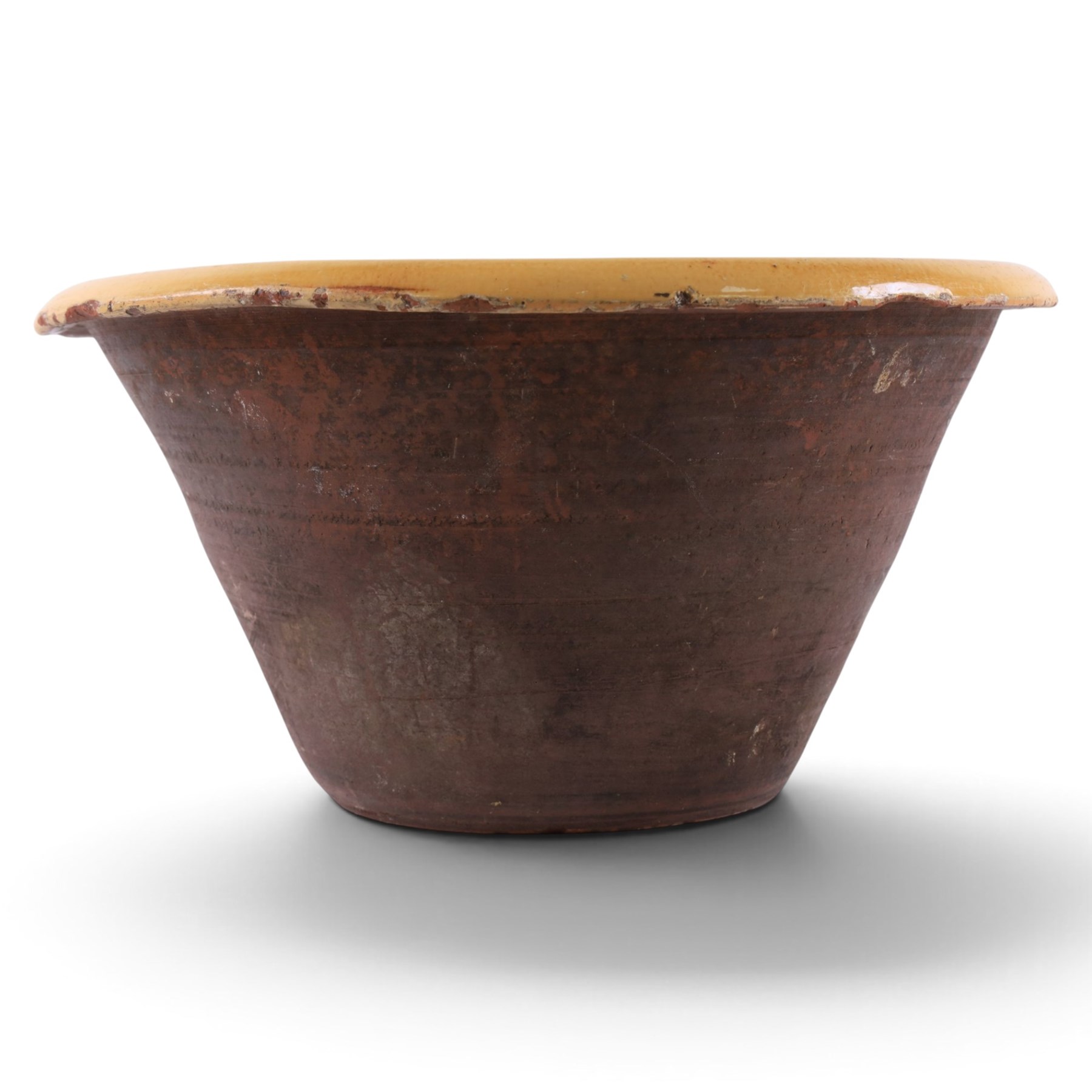 Large pancheon, of tapering circular form, with yellow glazed interior, H28cm, D52cm 