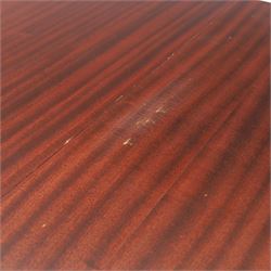 Mid-20th century mahogany extending dining table, with additional leaf, raised on square legs