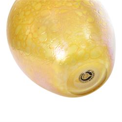 John Ditchfield for Glasform, two iridescent gold Art Glass paperweights, modeled as a mushroom and apple, apple H19cm