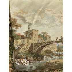 Wall hanging tapestry Country bridge scene, and a small rug