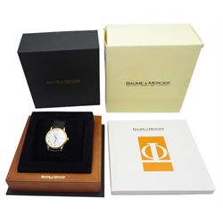 Baume Mercier Classima gentleman's 18ct gold automatic presentation wristwatch, Ref. MV045075, No. 3778777, white dial with date aperture, Swiss hallmark, on original leather strap, boxed with papers