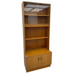 G-Plan teak two sectional modular wall display cabinet, fitted with sliding glass doors, double cupboard and three drawers