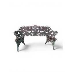 Victorian naturalistic design heavy cast iron garden bench, well defined fern pattern curved back-rest with arms, lacking seat slats for restoration